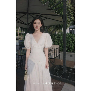 ĐẦM HOA CÚC CỔ V TAY PHỒNG