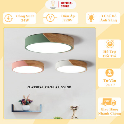 Đèn Ốp Trần Energy Green Lighting  Viền Gỗ OT-80112 (40CM) Trang Trí Phòng Khách / Phòng Ngủ - BH 1 Năm