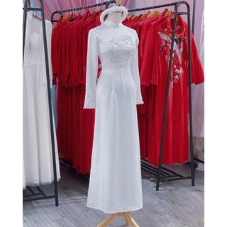 Áo dài truyền thống lụa mỹ thêu hoa kết hạt cao cấp thảo ny bridal mã ad107