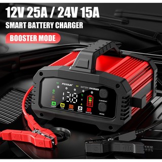 Bộ sạc ắc quy công suất lớn FOXSUR 25A 12V 24V có thể diều chình dòng điện, hỗ trợ khởi động xe Booster Mode