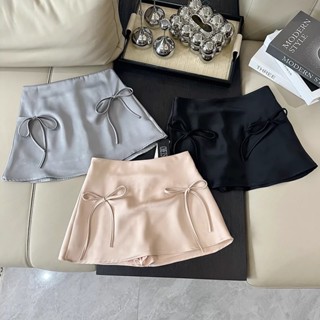 Chân váy nữ ngắn chữ A lụa kèm quần trong khoá bên hông đẹp 2 màu pastel,đen full size SANJOLI CV007