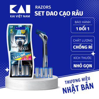 Set dao cạo râu nhật bản cao cấp dao 5 lưỡi kép kai kai axia ax-5se1, ga0040x1