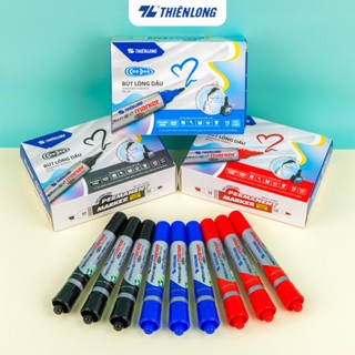 Combo 10 Bút lông dầu Thiên Long PM-09, 2 đầu ngòi 6.0mm &0.8mm, mực nhanh khô,an toàn, bám dính tốt trên nhiều vật liệu