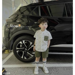 Set sơmi cổ tàu của Beemo vải thô hàn cao cấp dành cho bé trai 9-24kg mặc đi chơi, đi học