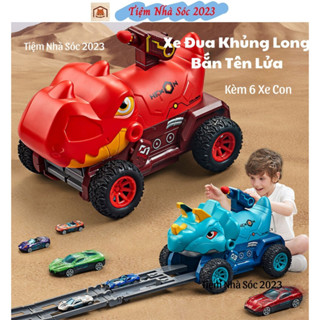  Đồ Chơi ÔTô Khủng Long Cỡ Lớn 3in1 Bệ Phóng Phi Tiêu Biến Hình Đường Đua Kèm 6 Xe Con.Tiệm Nhà Sóc 