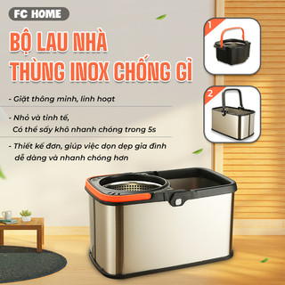 CÂY LAU NHÀ THÔNG MINH  NAGO TỰ VẮT 360 ĐỘ INOX CAO CẤP,  Bộ dụng cụ lau nhà 93x47x39 cm