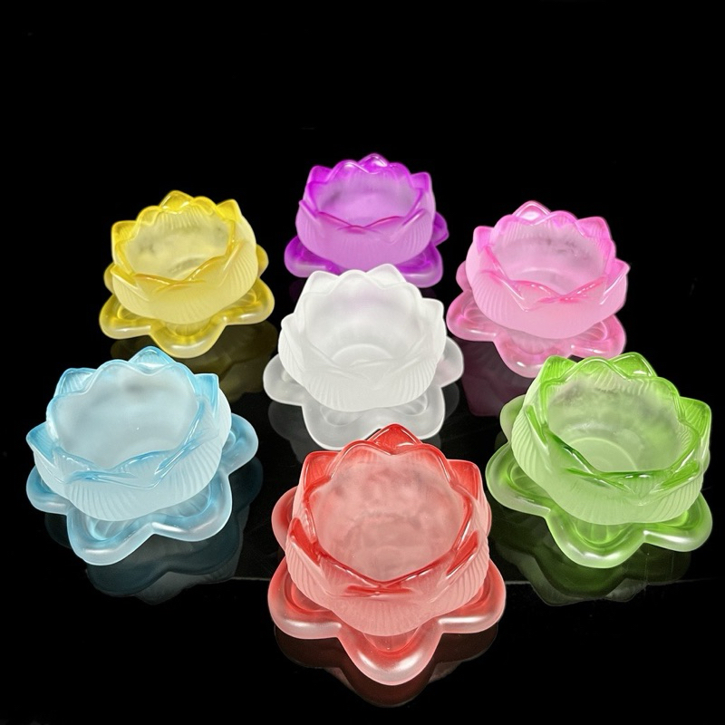 Chân Đèn Thuỷ Tinh Lưu Ly Hoa Sen Đựng Nến Tealight Có Nhiều Màu Sắc Đa Dạng - Đồ Thờ Cát Tường