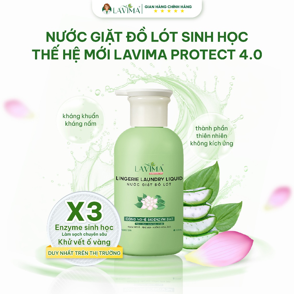 Nước giặt đồ lót Sinh học Thế hệ mới Lavima Protect 4.0 300ml - X3 Enzyme giúp sạch vết ố, kháng khuẩn, kháng nấm