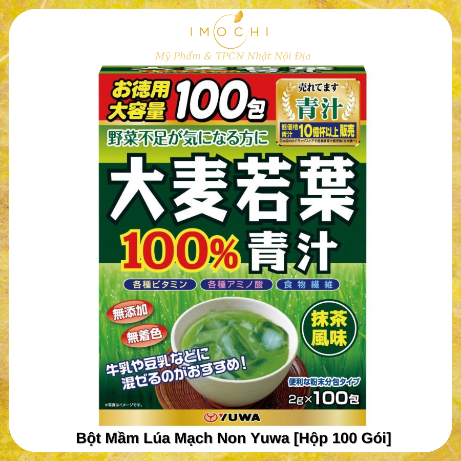 Bột Mầm Lúa Mạch Non Yuwa Grass Barley Nhật Bản 100 Gói [Hàng Nhập Khẩu, Tem Nhãn Phụ]