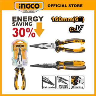Kìm mũi nhọn mỏ dài cao cấp 6 inch 160mm chất liệu thép crv ingco hhlnp28160 tay cầm 2 màu