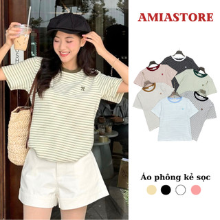 Áo phông kẻ sọc nơ, áo babytee kẻ nơ dễ phối đồ amiastore