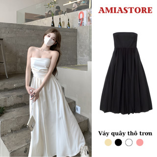 Váy maxi quây thô trơn lưng chun sẵn mút ngực dễ thương nữ tính amiastore