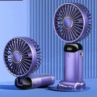 Quạt mini cầm tay tích điện 5 tốc độ gió, gấp gọn, xoay 90 độ có dây đeo,đèn led hiển thị pin
