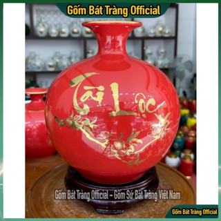 Bình Tài Lộc Phong Thủy Màu Đỏ - Công Danh Tài Lộc -  Bình Hút Lộc Bát Tràng Vẽ Vàng Cao Cấp