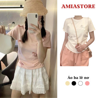 Áo phông nữ ba lê nơ đơn giản màu trơn, áo thun tay ngắn nữ dễ phối đồ amiastore