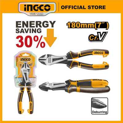Kềm cắt chéo đầu nặng cao cấp 2 tông màu, thép Crv loại 7 inch INGCO HHHDCP28180 180mm trợ lực 30%