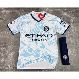 Bộ Quần Áo Bóng Đá Nam Nữ MAN. CITY TRẮNG VÂN XANH - Đồ Đá Banh Trẻ Em Và Người Lớn Chất Vải Mát Mẻ