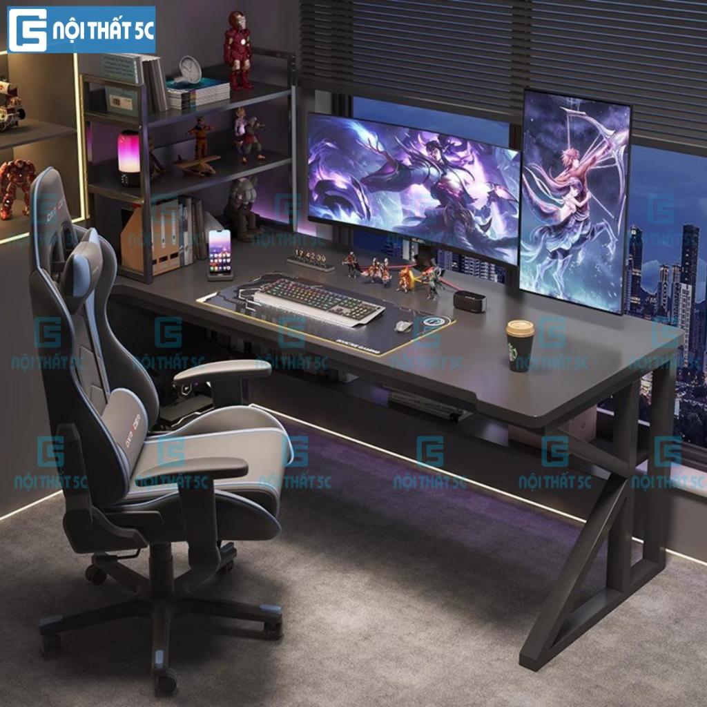 Bàn làm việc chân chữ K cong kèm kệ lửng, bàn gaming giá xưởng chân sắt 2x4cm sơn tĩnh điện chắc chắn lắp ráp dễ dàng | BigBuy360 - bigbuy360.vn