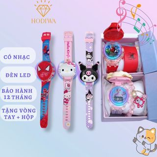 Đồng hồ đeo tay HODIWA có nhạc,đèn kuromi,mèo kitty,siêu nhân người nhện,marvel-M3