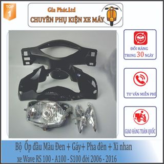 [Có bán lẻ] Combo ốp đầu màu ĐEN xe Wave Alpha100 - RS100-S100 đời 2006 đến 2016 đủ 4 món: ốp đầu, gáy, pha đèn, xi nhan