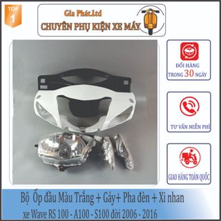 [Có bán lẻ]Combo ốp đầu màu TRẮNG xe Wave Alpha100 - RS-S100 đời 2006 đến 2016 đủ 4 món:ốp đầu, gáy, pha đèn, xi nhan