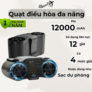 Quạt điều hòa đa năng Z09 có 4 mức gió, sử dụng liên tục tới 12 giờ, pin khỏe 12000mAh
