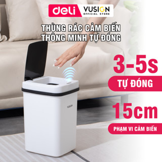 Thùng rác thông minh cảm biến tự đóng mở 15L Deli sọt rác gia đình dùng pin phù hợp cho phòng khách phòng bếp