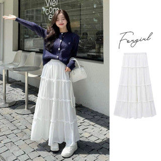  Chân váy midi Forgirl chân váy xòe dài voan tơ thiết kế 4 tầng bồng bềnh T017