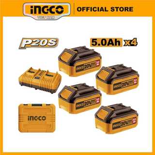 Bộ combo 4 pin 5.0ah lithium-ion 20v và 1 sạc đôi nhanh ingco fbcli20245 cho tất cả máy pin 20v