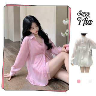 Áo sơ mi nữ khoác ngoài đi biển form rộng áo kiểu tiểu thư màu hồng trắng sang chảnh phối nơ Q10