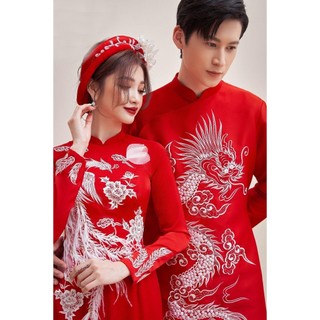 Cặp áo dài rồng phượng lông vũ cực kỳ sang chảnh cao cấp , thảo ny bridal mã ad116