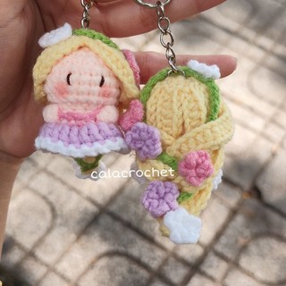 Móc khoá công chúa tóc mây Rapunzel mini bằng len handmade