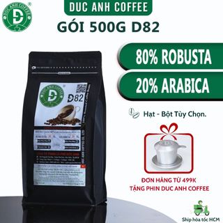 Túi 500g cà phê d82 duc anh coffee cà phê rang mộc với 80% robusta + 20% arabica hạt bột tùy chọn