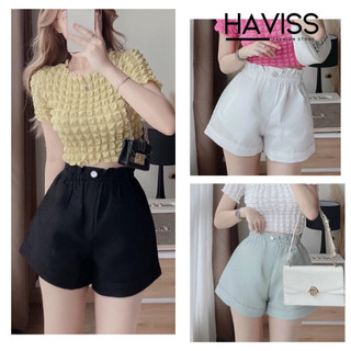 Quần short đùi nữ Haviss cạp chun chất vải tổ ong mềm nhẹ thiết kê đính khuy giả kiểu dáng thể thao năng động