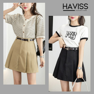 Quần giả váy kaki Haviss quần short dáng ngắn chữ a basic cạp lưng cao xếp ly dáng xòe phong cách Hàn Quốc