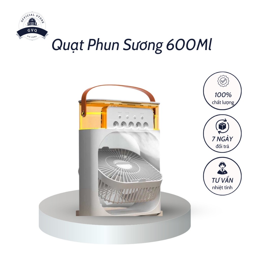 Quạt Điều Hòa Phun Sương 600Ml Làm Mát Bằng Hơi Nước Để Bàn 3 Chế Độ Tích Hợp Đèn Led GVQ Store
