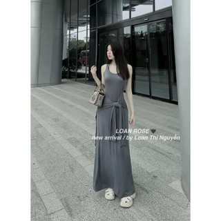 Váy zip tăm body thắt nơ eo dáng xoè
