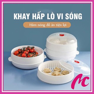 Bộ khay hấp lò vi sóng nhựa Việt Nhật 2 tầng (MS:5625) - Khay hấp đồ ăn lò vi sóng 01540