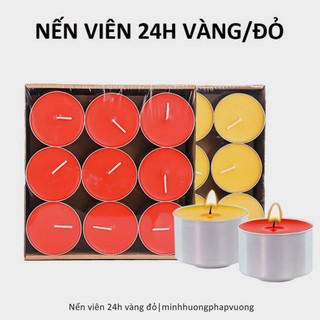 Nến bơ thực vật không khói, nến viên 24h bơ vàng bơ đỏ hộp 18 viên
