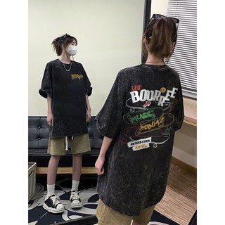 Focus local brand vintage áo thun đen hồng in Mùa hè ngắn tay áo phông form rộng nữ 100%cotton