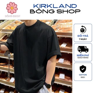 COMBO 04 ÁO THUN KIRKLAND MÀU ĐEN UNISEX NAM NỮ TRƠN, CỔ TRÒN, 100% COTTON, OVERSIZE - BÔNG SHOP