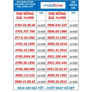 Sim Mobifone Số đẹp Trả Trước, Sim Số Siêu Đẹp Giá 1tr500