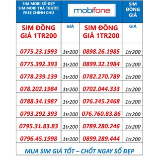 Sim mobifone số đẹp trả trước, sim số siêu đẹp giá 1tr200