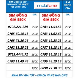 Sim mobifone số đẹp trả trước, sim số siêu đẹp rẻ đồng giá 550k