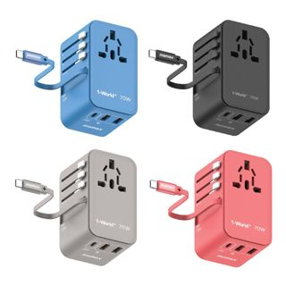 Bộ sạc du lịch 3 cổng kèm Cáp USB-C tích hợp (GaN 70W)