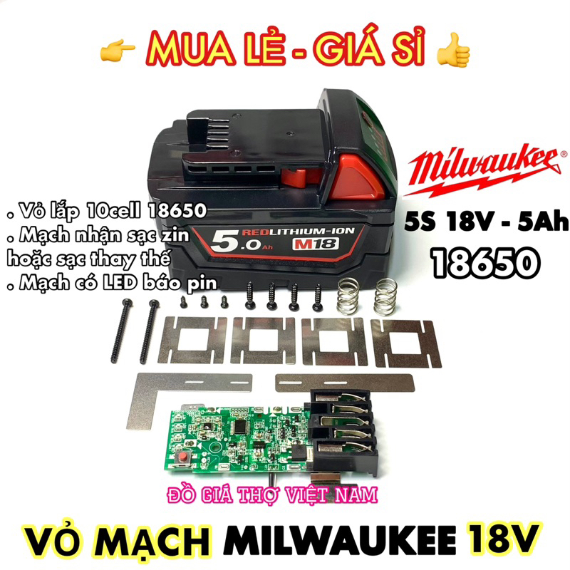 [ĐGTVN] Vỏ, mạch MIL 18V - 5Ah 5S2P 18650 mạch nhận sạc zin