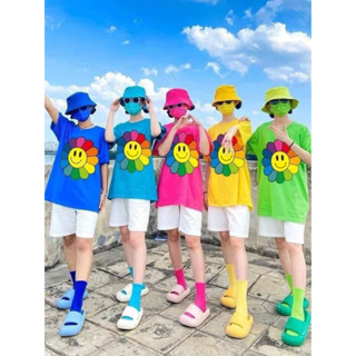 Combo ÁO+ TẤT+ NÓN +KÍNH, Áo Phông Tay Lỡ Form Rộng Nhiều Màu, Áo Team Building Bông Hoa Nhiều Màu