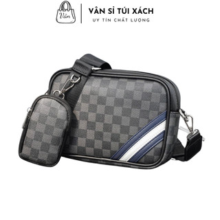 Túi đeo chéo thời trang nam nữ kẻ caro da pu chống nước kèm túi mini cá tính đựng đồ cực tiện lợi