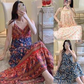 Đầm mặc ở nhà váy mặc ngủ , đầm 2 dây đầm bầu rộng, vải Lanh Lụa siêu mát hoạ tiết xinh nhiều mẫu