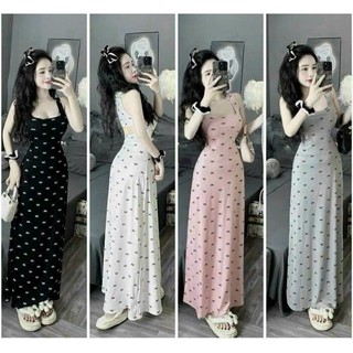 Đầm body sát nách cổ vuông hở lưng sau in hoạ tiết xinh xắn - thun gân lạnh H672